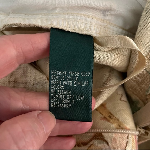 Vintage Lauren Ralph Lauren 100% Linen Khaki Floral High Waist Pants Size 14/16 - Picture 9 of 13